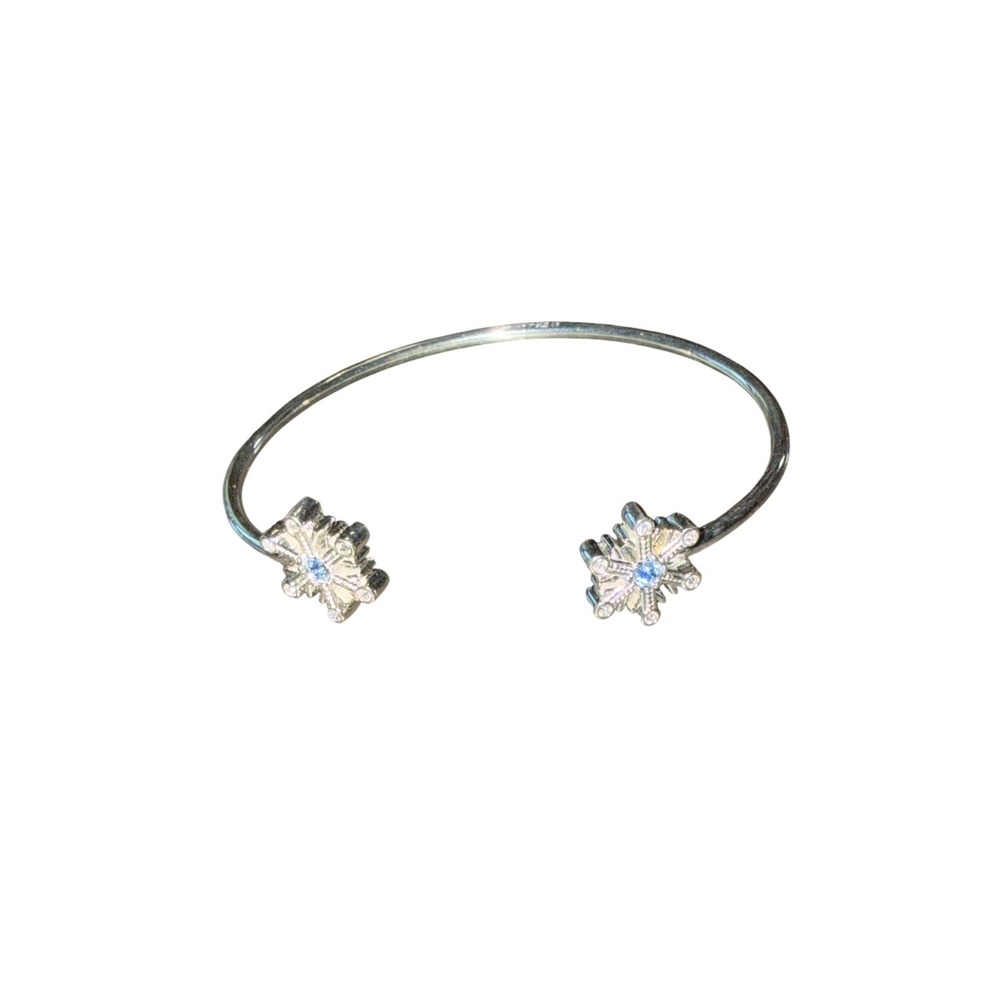 Silver Tone Snowflake Cuff Bracelet with Blue and Clear Crystals Winter Jewelry